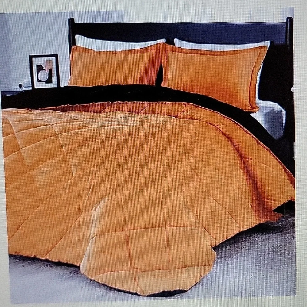 Downluxe orange black reversible full 3 piece comforter set down alternative New